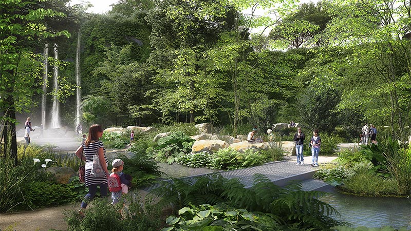 Jardin extraordinaire. Végétaux à larges feuilles, plantes d’eau géantes et cascade déferlant entre les lierres… La partie ouest du 11e grand parc nantais dévoilera ses paysages inspirés des récits fantastiques  de Jules Verne à partir de la rentrée 2019. Mais c’est bien sûr l’Arbre aux hérons, implanté dans la partie est de la carrière, qui sera l’attraction phare du site. Ouverture prévue en 2023. © Phytolab.