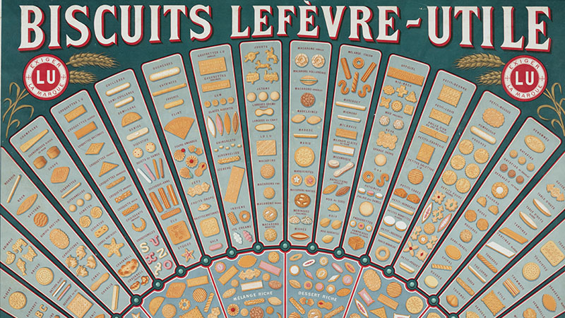 La gamme des biscuits Lefèvre-Utile (© François Lauginie/Château des ducs de Bretagne – Musée d’Histoire de Nantes).