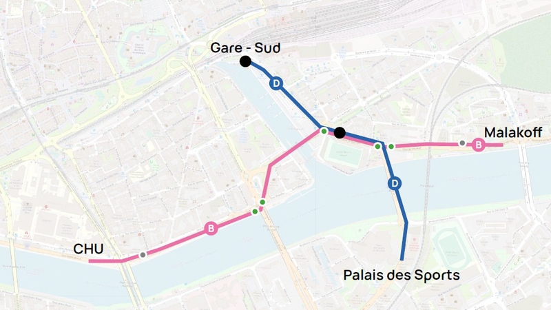 Carte des deux tronçons en expérimentation.