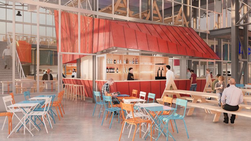 Sous le passage couvert entre le Food Hall et la Creative Factory, un espace évolutif pourra être utilisé par les acteurs associatifs pour leurs événements ou comme bar d’appoint. Crédit : VOUS/Lucas Auton.