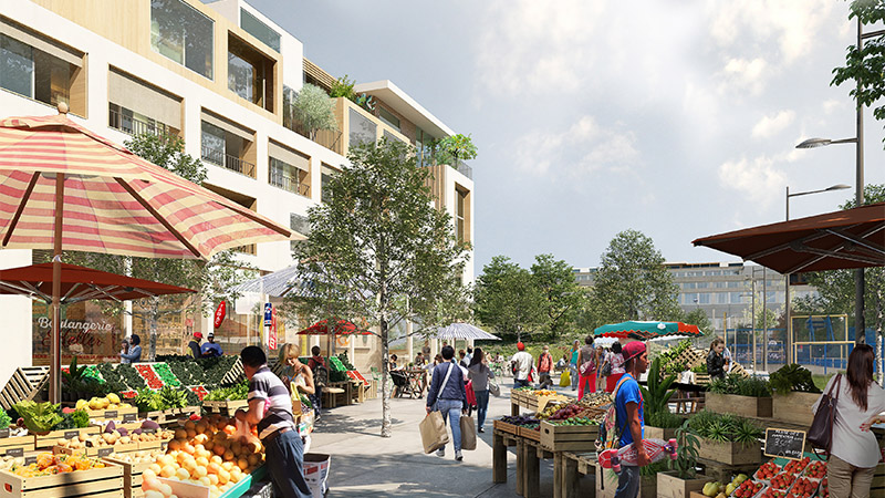 Le marché, jusque-là situé en retrait sur la place Denis-Forestier, s'installera au cœur de la place Mendès-France, côté nantais.